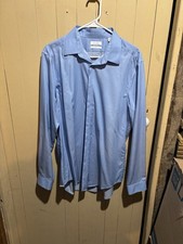 Calvin Klein Performance Fit Blue Button Up Shirt Size 16.5 34/35