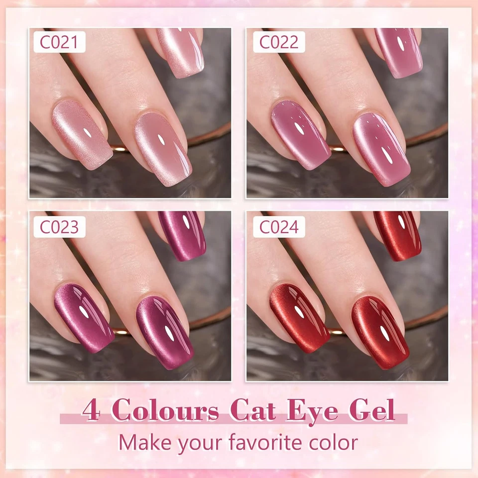 UV Nagellack Jelly Magnet CatEye 4 Farben Kristalle Rosa Lila Rot Set 8ML - Bild 2 von 4