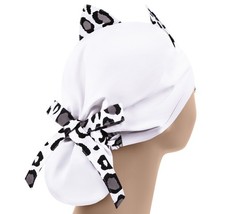 Cat Ears Scrub Cap, Nurse Hats Ponytail, White Surgical Caps, Leopard Scrub Hat