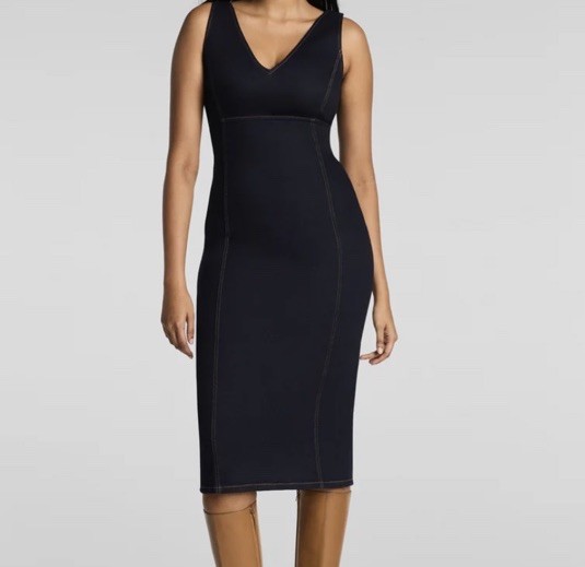 NWT Spanx Shape Ponte V-Neck Midi Slimming Cocktail LBD Dress Classic Smooth M