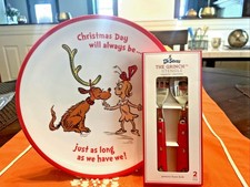 Pottery Barn Holiday GRINCH Plate Utensil Disney Seuss gift Christmas party 1