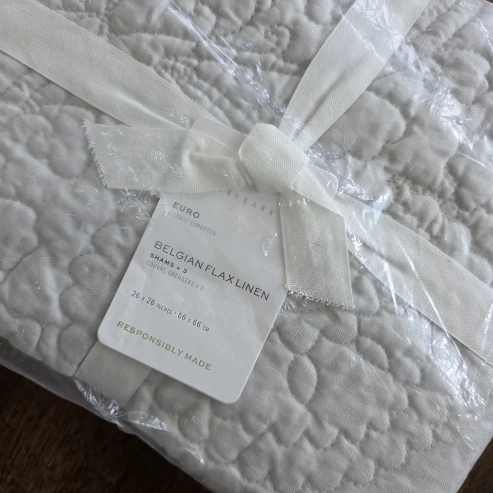 Pottery Barn бельгийский лен цветочный стежок стеганая Euro Shams 3 мягкий серый - Изображение 2 из 4