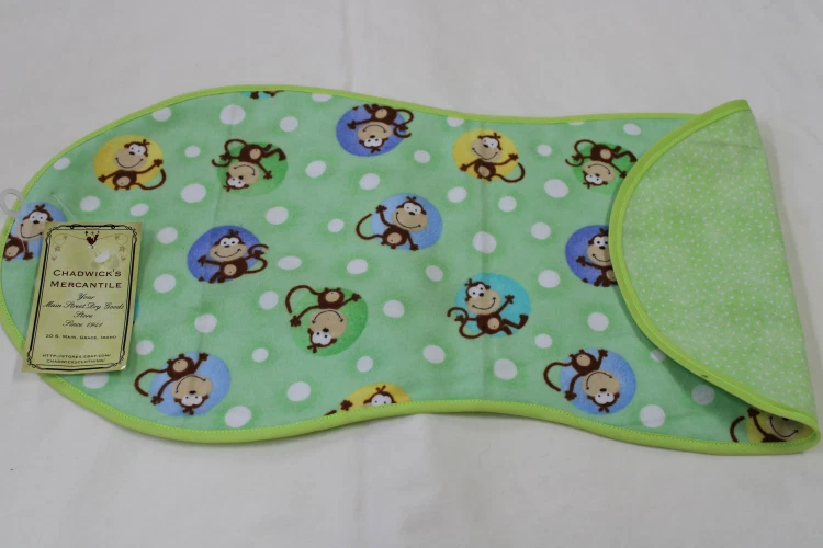 Finished - Baby Shoulder Burp Rag - Monkeys/Green Dots