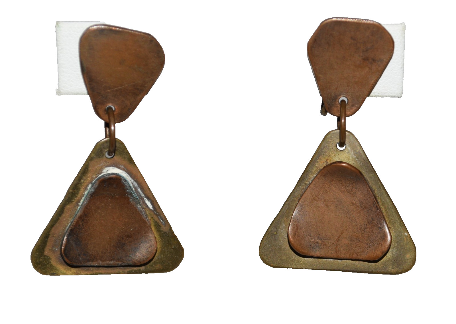 Vintage Triangular Dangling Copper 2" Screwback D… - image 1