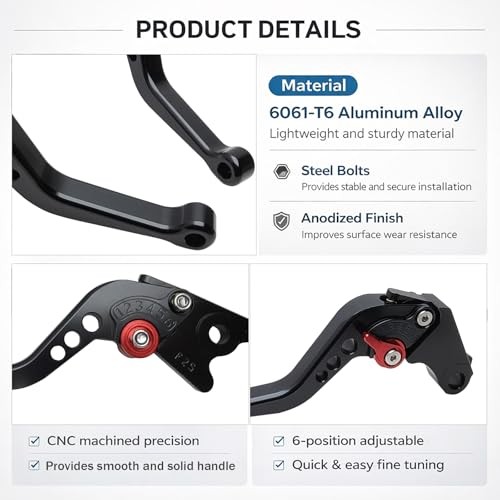 Short Brake Clutch Handle Lever Replacement for Kawasaki Z900 2017-2024, Red - Picture 3 of 7