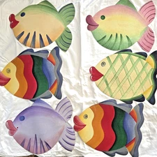 6 Vtg Carole Shiber Fish Place Mats Hand Painted Lake Cottage Cabin Lodge Shore