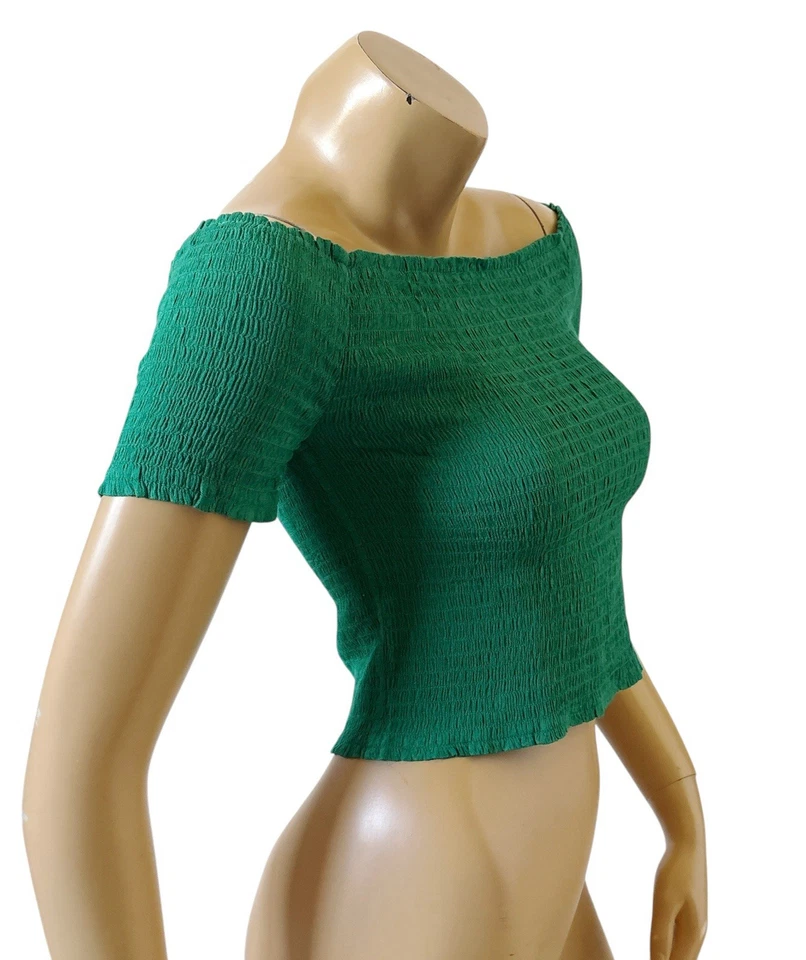 Camisa corta AMBIANCE para mujer talla grande verde cuello barco manga corta ajustada Foto 3 de 4