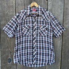 Vintage 70s-80s Ely Plains Pearl Snap Short Sleeve Western Plaid Shirt 16 1/2