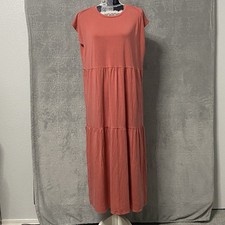 Elieen Fisher Maxi Dress Womens M Pink Sleeveless Stretch Tiered Jersey Pockets