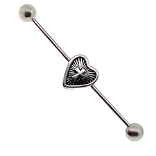 Sacred Heart Cross Scaffold Piercing Barbell 316L Steel Industrial Bar Jewellery
