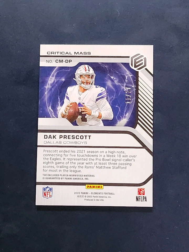 Dak Prescott 2022 Panini Elements Critical Mass Insert CM-DP RED 11/27 - Image 2 of 2