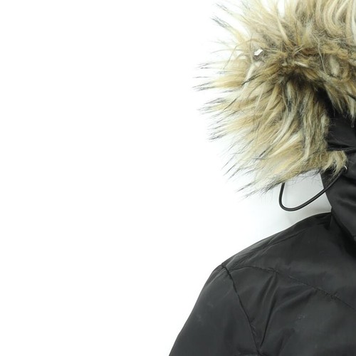 Kenneth Cole Reaction Womens Black Puffer Jacket Coat Size L Zip - Faux Fur Hood - Picture 7 of 10