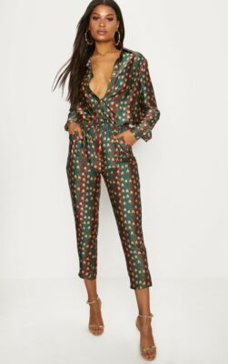pretty little thing cigarette trousers New Pretty Little Thing Green Chevron Print Cigarette Trousers & Shirt -  Size 8