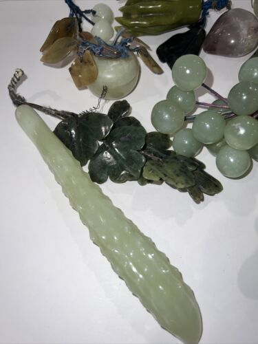 Vintage Jade Stein Obst Set - Trauben, Apfel, Pflaume, Kirschen, Gurke, 10 Teile - Bild 2 von 22