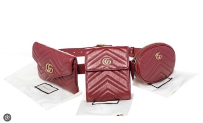 Gucci Red Matelassé Leather GG Marmont Belt Bag Gucci Calfskin Matelasse GG Marmont Belt Bag 85 34 Hibiscus  main image 4