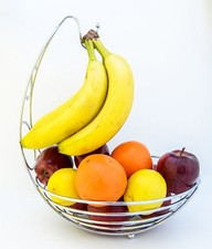 Cesta frutero de metal de alta resistencia premium con percha para plátanos, color: cromo...