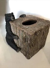 Rustic Black Bear faux bark Tissue Box Cover Cabin Cottage Cube