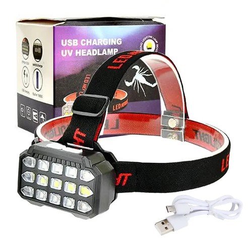 2 in1 White Light+UV LED Headlamp USB Rechargeable Headlight UV Head Lamp - Picture 8 of 14