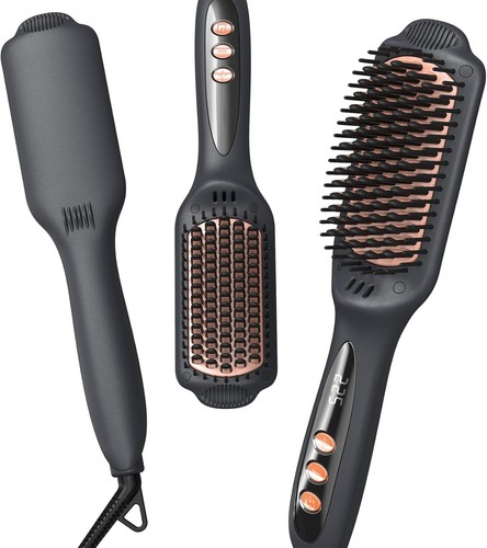 LANDOT Hair Straightening Negative Ion Ceramic Heated Brush for Frizz-Free Hair