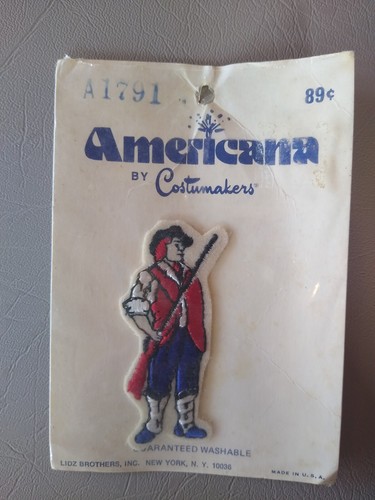 Vtg Embroidered Sew-on Patch Americana by Costumakers Miltia Man Red White Blue - Picture 2 of 6