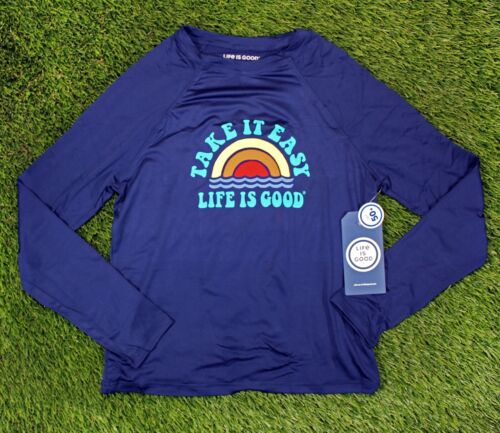 XL Life is Good Take it Easy Long Sleeve Navy Blue Sunshirt 50+ UPF NWT