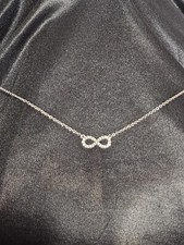 18" Round Link Necklace W/ Diamond Infinity Pendant 925  0.52 Cwt 