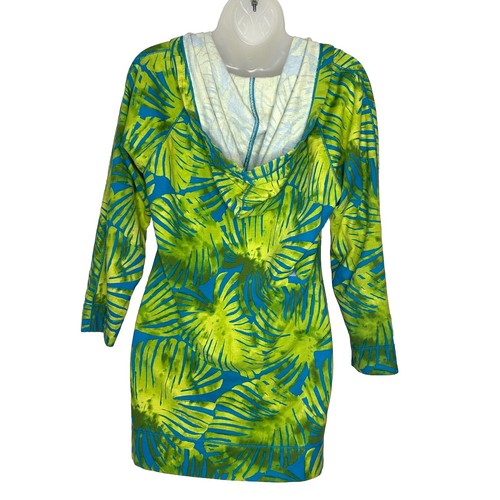 TOMMY BAHAMA Women Size M Green Blue Palm Leaves Tropical Cotton Pullover Hoodie - Picture 5 of 8