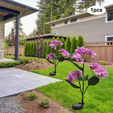 3 Head Solar Garden Light, Realistic Hydrangea Flower Outdoor Decor Light Purple