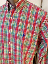 Ralph Lauren Polo 16 1/2 Large Long Sleeve Red Multicolor Plaid Shirt Green Logo