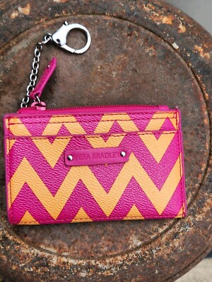 Vera Bradley Pink And Orange Chevron Coin Purse Keychain