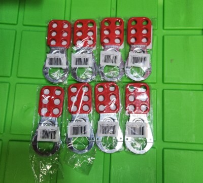 Lot Of 8-Brand New-Master Lock Lockout Hasp 420 Steel W/ Red Vinyl Coating 5''