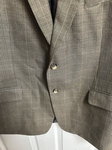 90s Club Room Sport Jacket Blazer Elbow Patches Check Houndstooth 46r Brown Tan - Picture 5 of 8