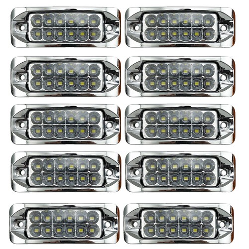 12-LED White Truck Side Marker Lights Clearance Chrome for Freightliner 12V24V - Foto 26 di 27
