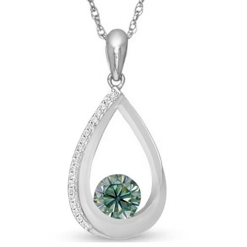 3.05Ct 100% Natural Bluish Green Diamond Solitaire Pendant In 14KT White Gold