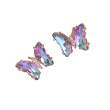 Multi-Colored Gradient Rhinestone Butterfly Stud Post Earrings-New -Light Purple