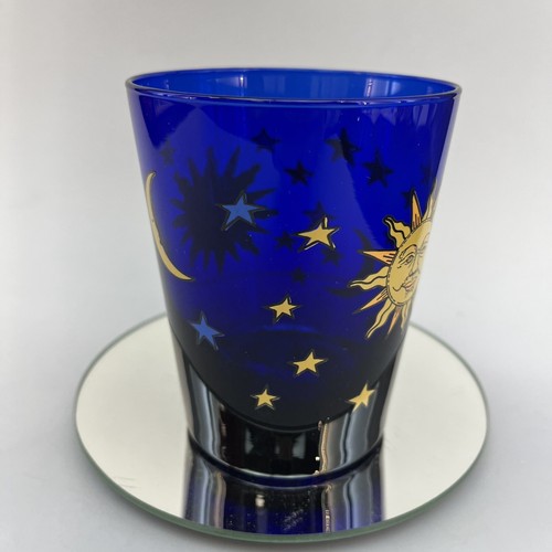 Vintage Libbey Cobalt Blue Glass Celestial Sun Moon Stars USA Tumbler Friends - Picture 3 of 8