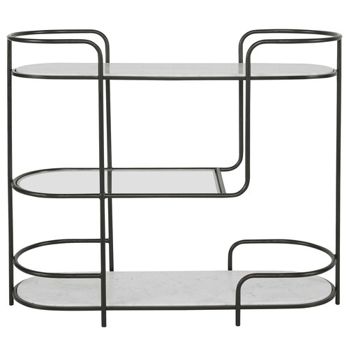 MODERN IRON TROLLEY BAR CONSOLE XL 44" MARBLE & GLASS SHELVES UTTERMOST 25174 - Picture 2 of 7