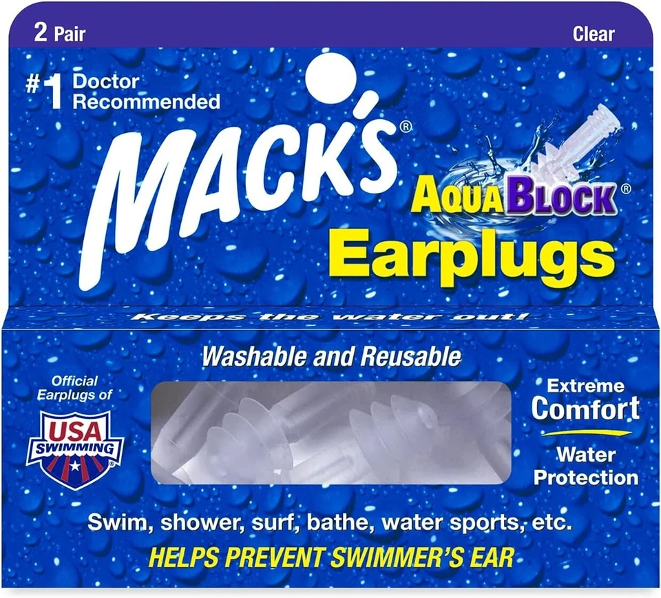 Mack's AquaBlock Earplugs - Clear (2 pair)