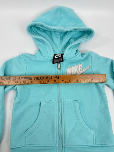 Nike Girls Seafoam Blue Smile Face Swoosh Zip Hoodie Sweatshirt Jacket 4 XS - Picture 4 of 6