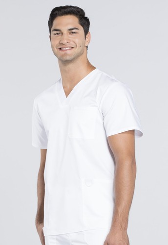Scrub Cherokee Workwear Revolution Men V Neck Top WW670 WHT White Free Ship - Picture 4 of 5