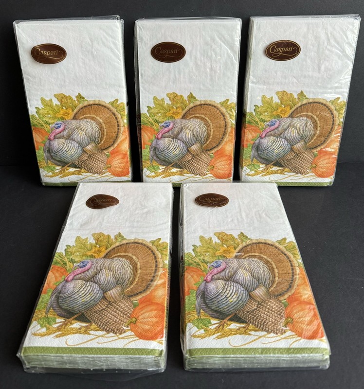 (5 pkg) 15-count Caspari "Thanksgiving Harvest" Triple-Ply Napkins Guest Towels