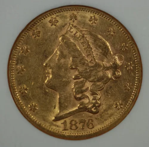 1876 Liberty Double Eagle. Gold.  NGC AU55.