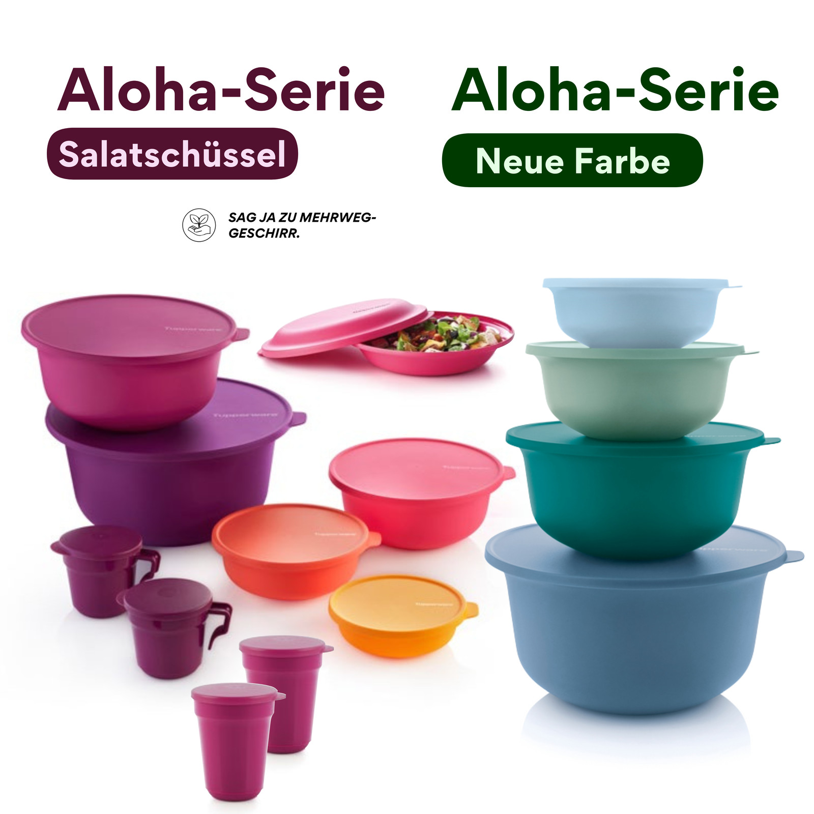 Tupperware Aloha Einz. 450ml 1L 2L 4L 7,5L 12L Tassen Becher Salatschüssel Peng