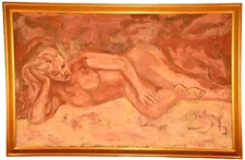 CZOBEL Original Vintage Signed Resting Reclining Female Figure Portrait Painting