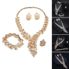 Statement Accessory Women Crystal Necklace Earring Bracelet Ring Jewelry SetGift