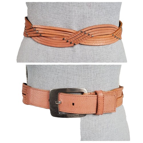 Vtg Calvin Klein Brown Leather Equestrian Belt Silver Metal 