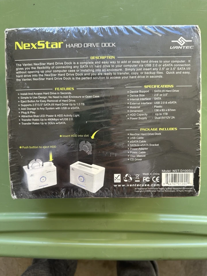 Vantec NexStar Hard Drive Dock NST-D100SU SATA to USB 2.0 eSATA New Sealed - Image 2 of 2
