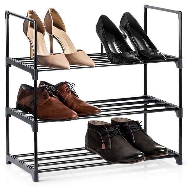 Schuhregal Metall Schwarz 3-StöCkig 57X28X55 Cm SchuhstäNder Schuhablage-image