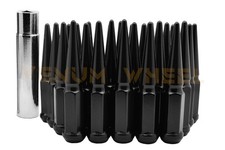 20 Pc 1/2"-20 Black Solid Spike Metal Lug Nuts Spiked Lugs + 1 Key (Made in T...