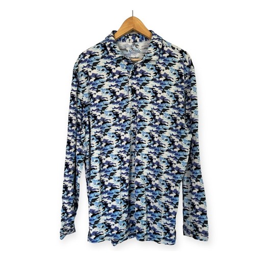 IBKUL Top Women's Size L Blue Camo White Long Sleeve Polo Shirt Golf Tennis UPF